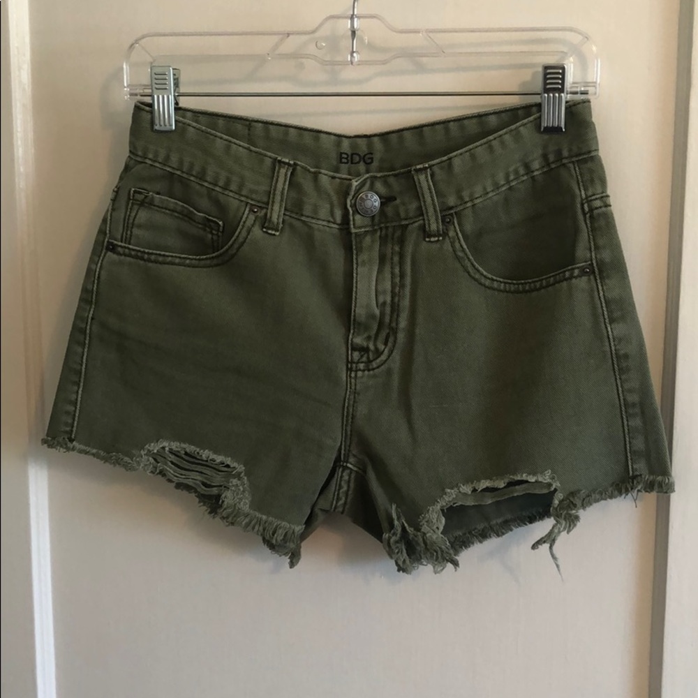 BDG Olive Frayed High-Rise Denim Shorts